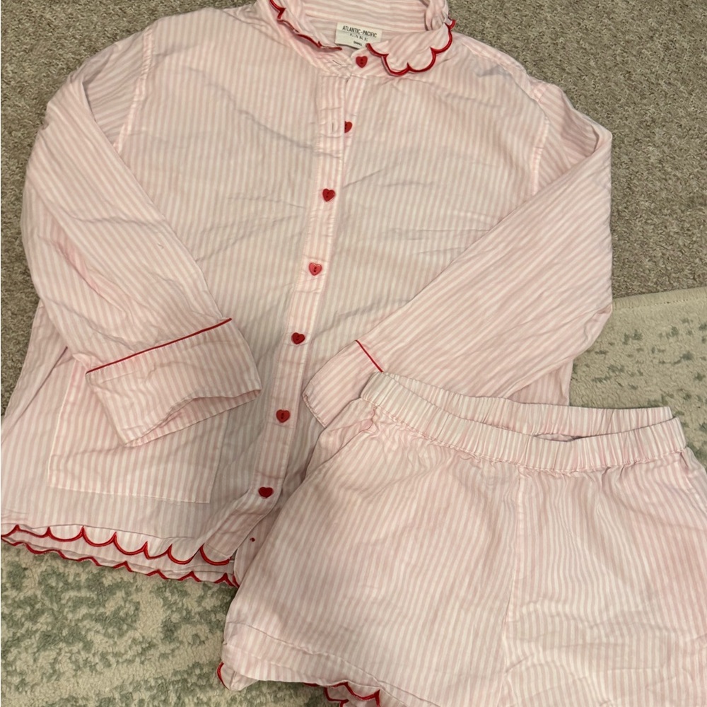 LAKE pajamas pink striped set Cotton Poplin